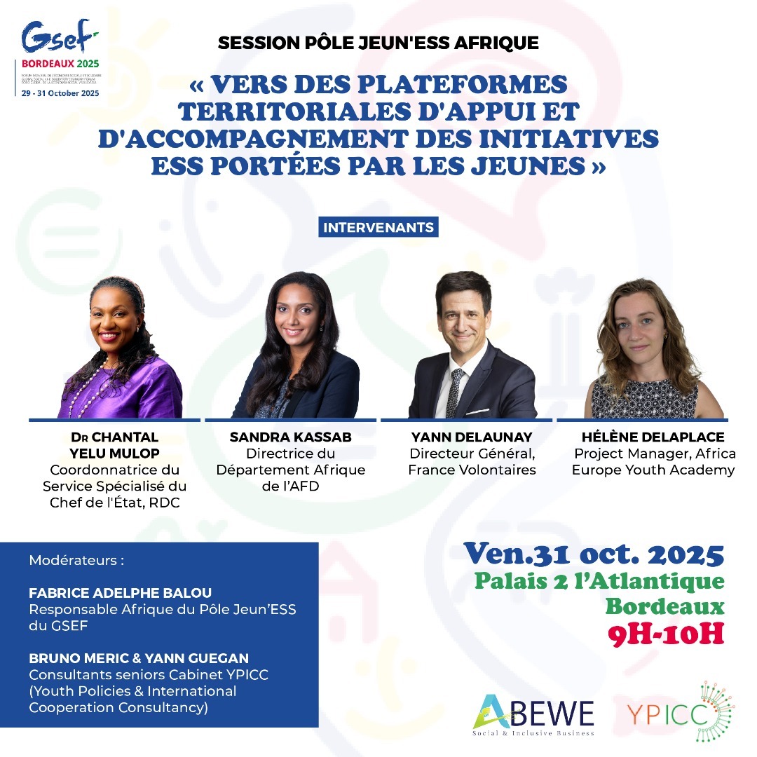 Session pole jeun'ess Afrique lors du GSEF 2025 sur le thème «VERS DES PLATEFORMES TERRITORIALES D'APPUI ET D'ACCOMPAGNEMENT DES INITIATIVES ESS PORTÉES PAR LES JEUNES »